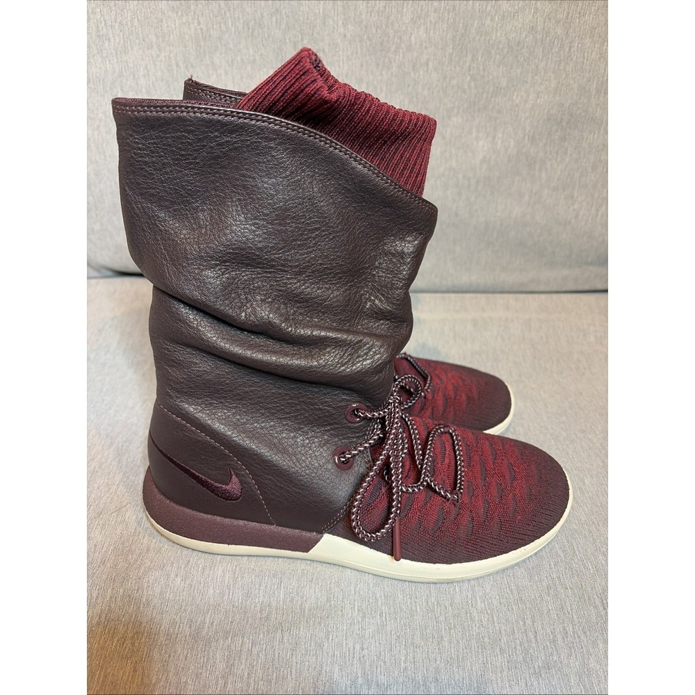 Women's Nike Roshe Two HI Flyknit Sneaker Boot, 861708 600‎ Sz  6 Deep burgundy